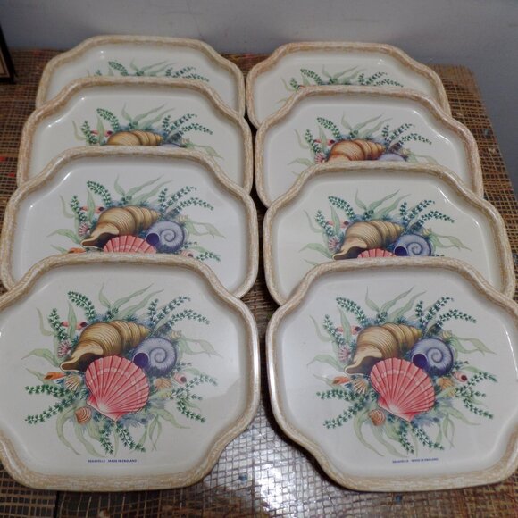 Elite Metal Trays England Sea Shells Lot 8 - Picture 1 of 5